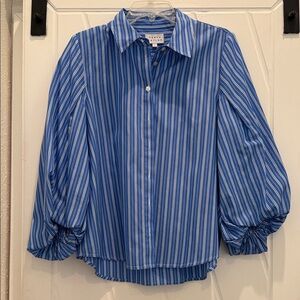 Tanya Taylor Blue and White Striped Blouse